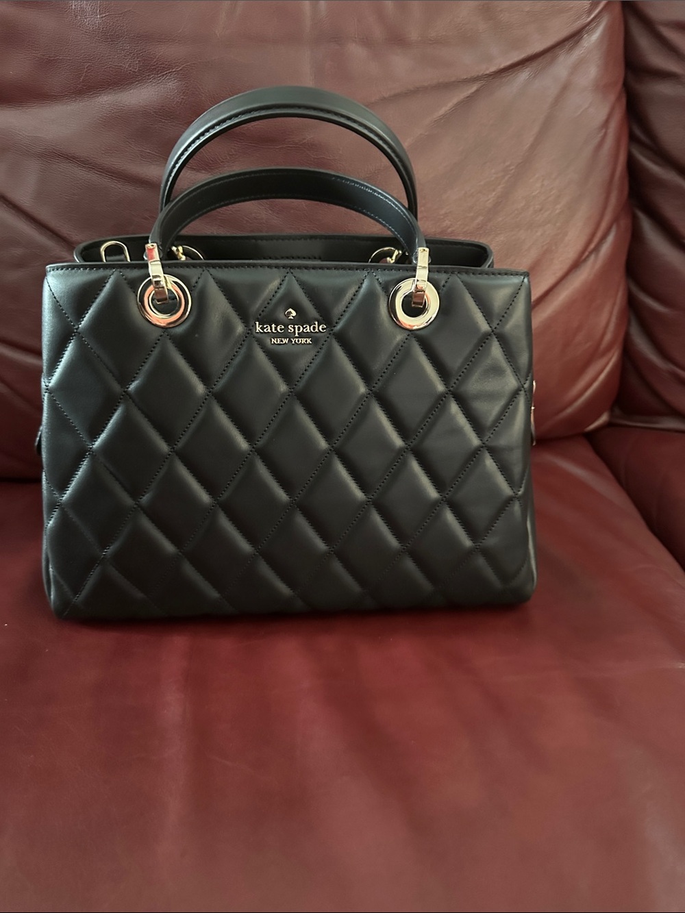 kate spade Black Quilted Leather Satchel with Gold Hardware